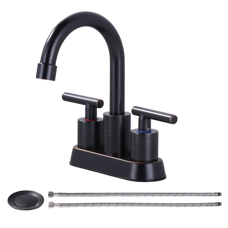 WOWOW 4 in. Centerset Double Handle High Arc Bathroom Faucet - Oil Rubbed Bronze