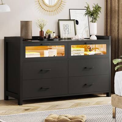 6 Drawers Dresser with LED Light Dresser for Bedroom