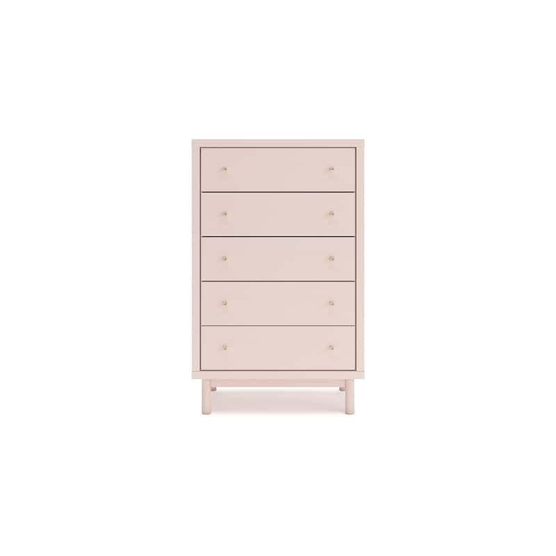 Viso Tall Dresser Chest, 5 Drawers, Champagne, Retro Blush Pink Finish