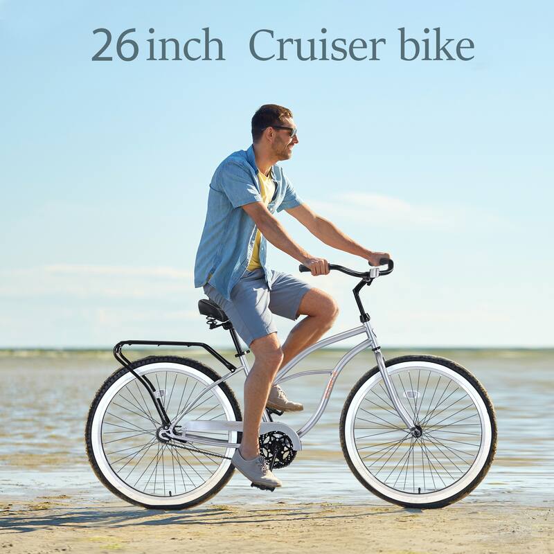 Beach Cruiser Bike Single Speed Bicycles Men's Bikes 26"Inch - Silver Grey