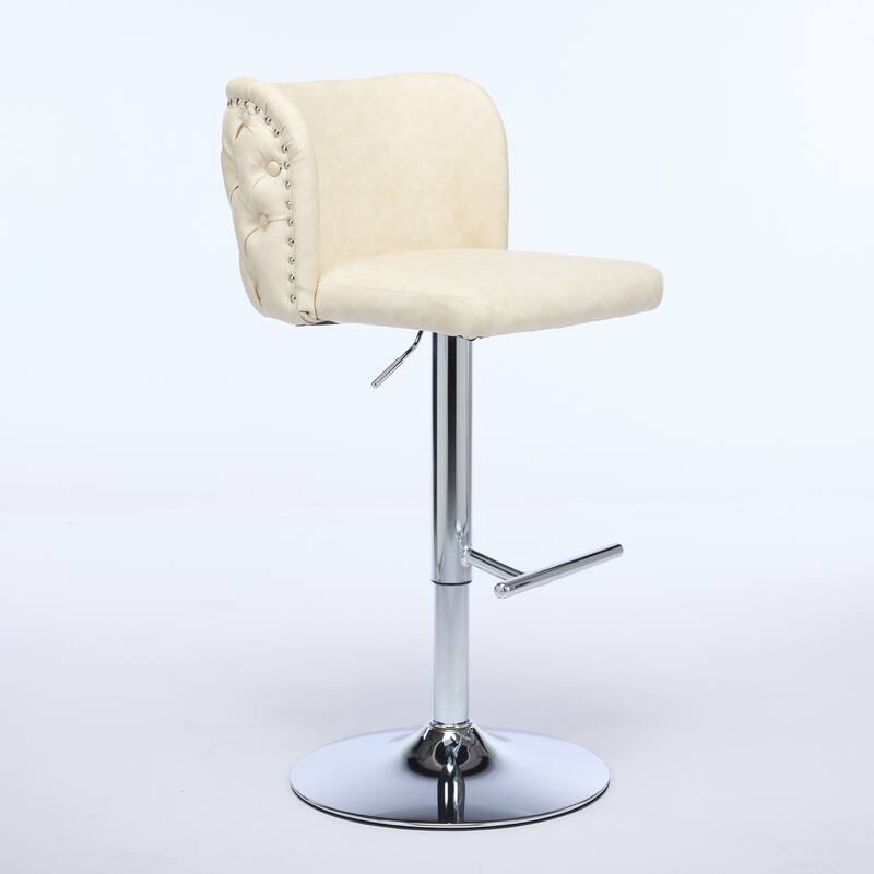 Set of 2 Modern Leather Upholstered Swivel Adjustable Height Tufted Bar Stools with Back