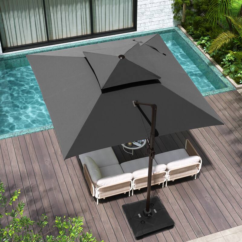 VredHom Outdoor Square Patio Cantilever Umbrella with Base Stand - Dark Grey