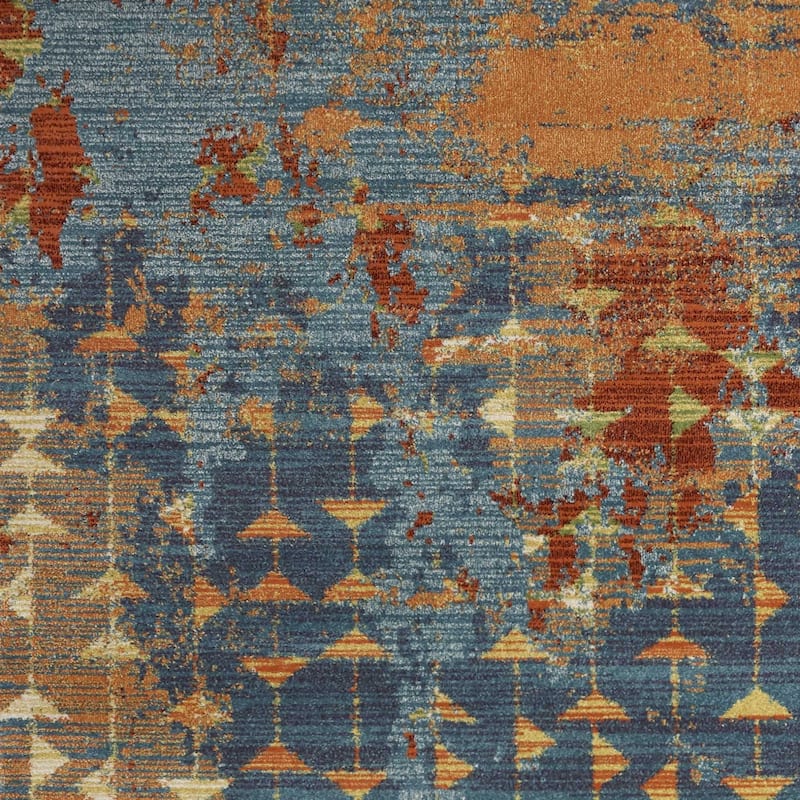 HomeRoots 3'x5' Blue Coral Abstract Triangular Strings Area Rug - 3' x 5' Oval