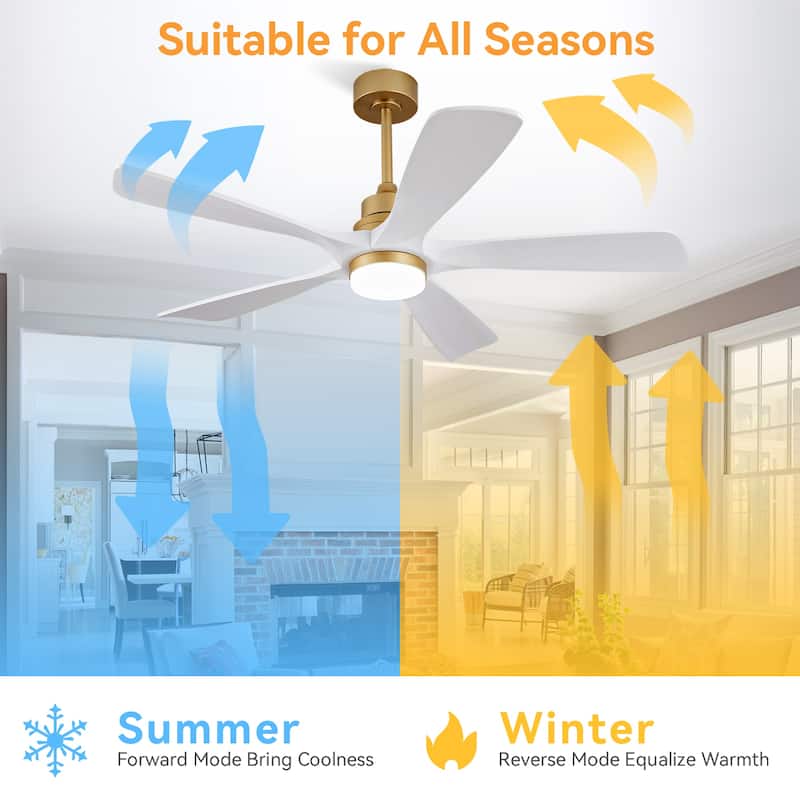 52" Ceiling Fans With Lights and Remote Control, Dimmable LED, 5 Solid Wood Blades,for Bedroom, Living Room - 52 Inches