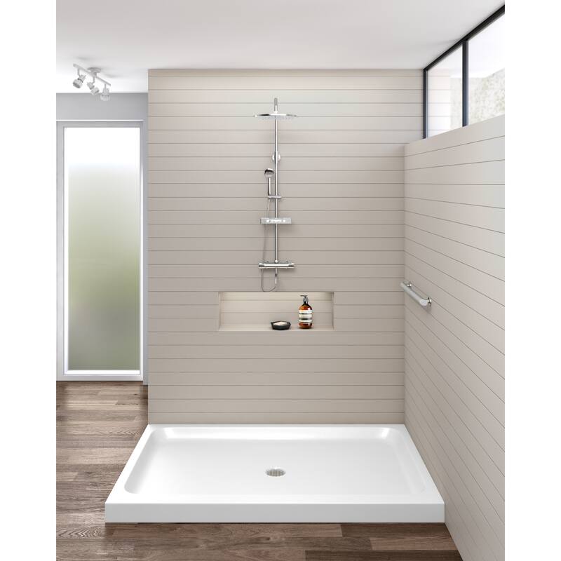 Fine Fixtures Double Threshold Acrylic Shower Base - Non-Slip Textured Surface Shower Floor Pan in White