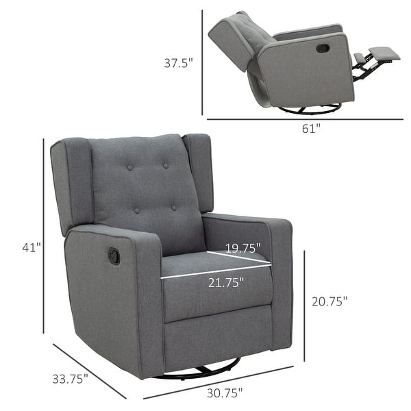 dimension image slide 1 of 2, Wingback Swivel Recliner Chair Glider Rocking Chair with Button Tufted