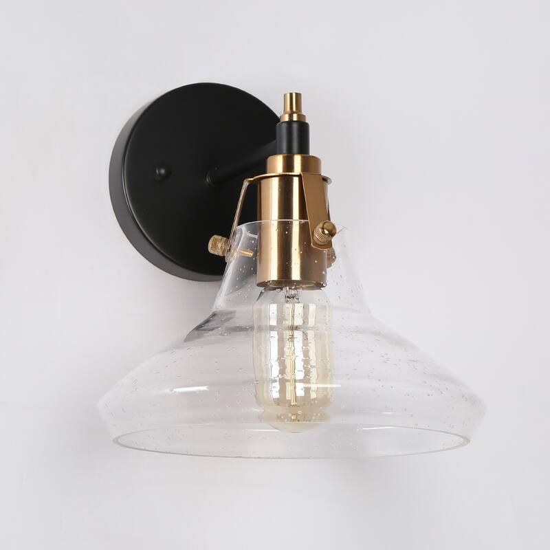 Branley Farmhouse Cottage 1-Light Dome Glass Bathroom Sconce Black Gold - 9"D x 9"H