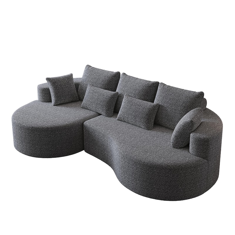 L-Shaped Curved Cloud Sectional Couch, Oversized Chenille Upholstered 4-Seater Sofa, Full Compressed Corner Sofa with 7 Pillows