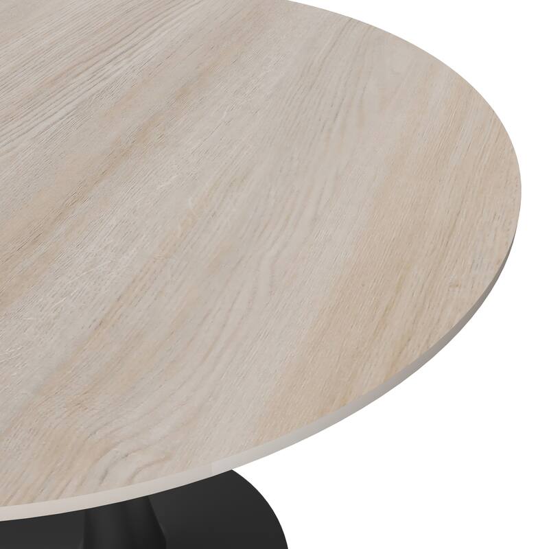 Bristol 35 Inch Mid Century Modern Round Dining Table, Wood Top & Glossy Iron Pedestal Base for Kitchen & Dining Room