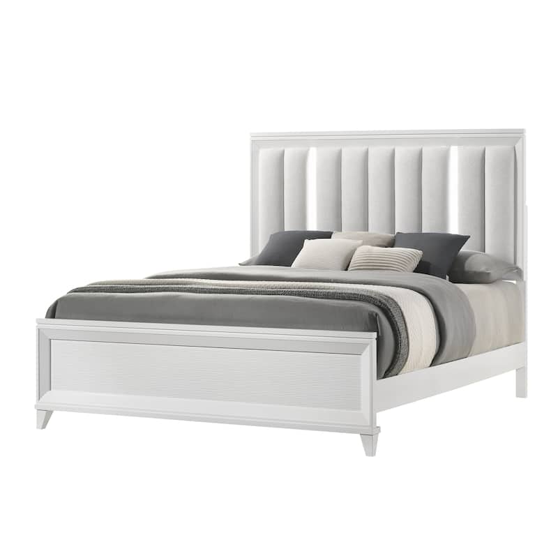 Etti White LED Upholstered Panel Bed