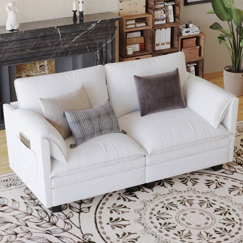 Wood Frame Loveseat Sofa Couch with 2 Side Pockets, Minimalist Accent Sofa Lounge Sofa with Armrests