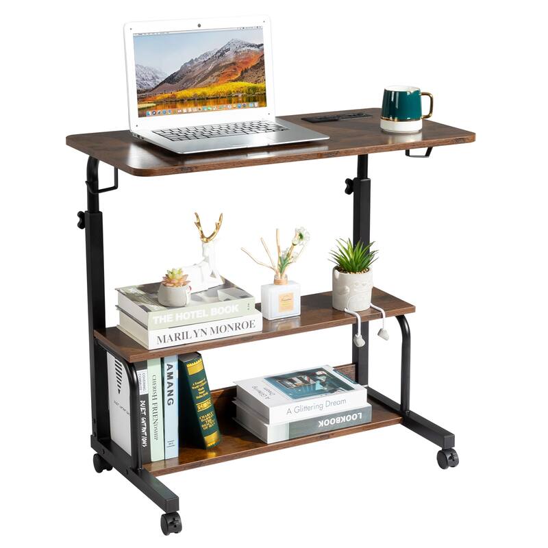 Adjustable Height Computer Desk with USB Ports and AC Outlets for Home Office and Study Workspace