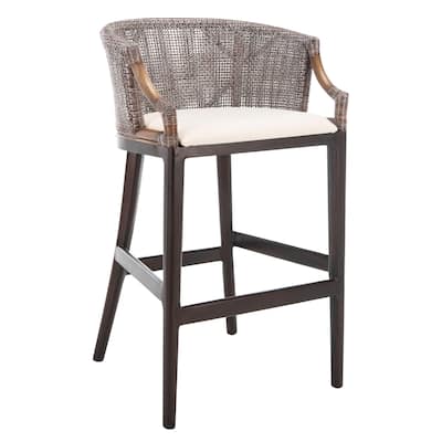 SAFAVIEH Brando Solid Wood Rattan 30-inch Seat Height Bar Stool (Fully Assembled) - 22.3" x 20.5" x 39"
