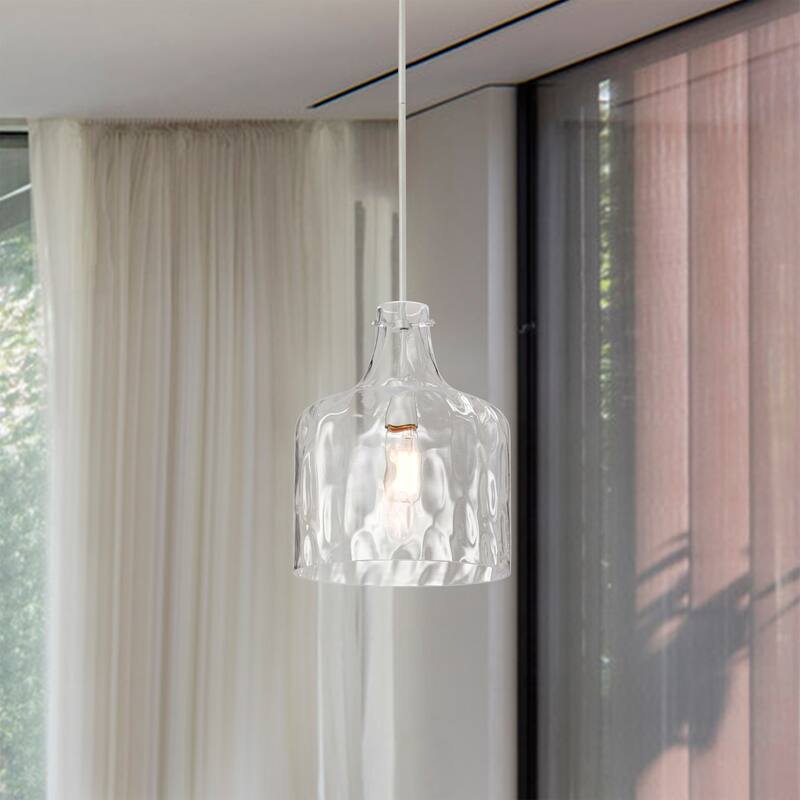 Clear Dimpled Cylindrical Glass Pendant Ceiling Light - 12in