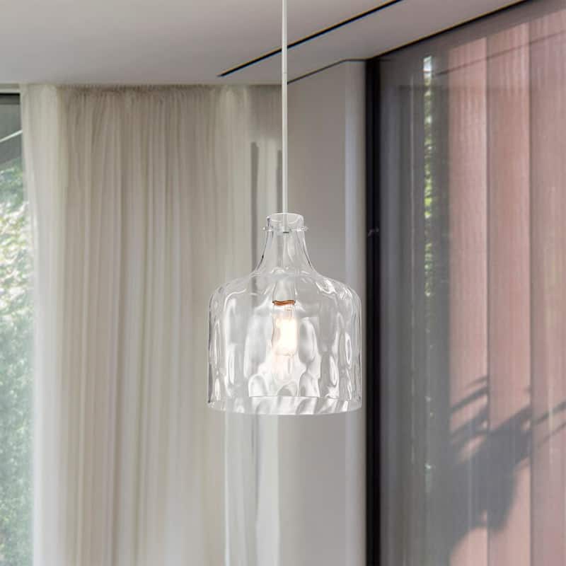 Daelan Powdered Chrome Pendant Light with Dimpled Clear Glass Bell Shade - Powdered-Chrome