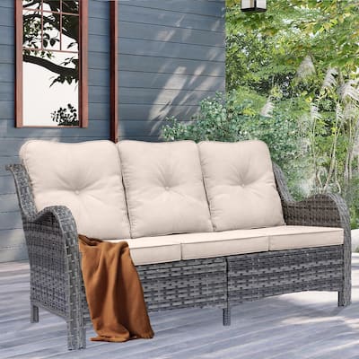 High Back Curved Outdoor Sofa Wicker Patio Sofa Deep Seating Cushions