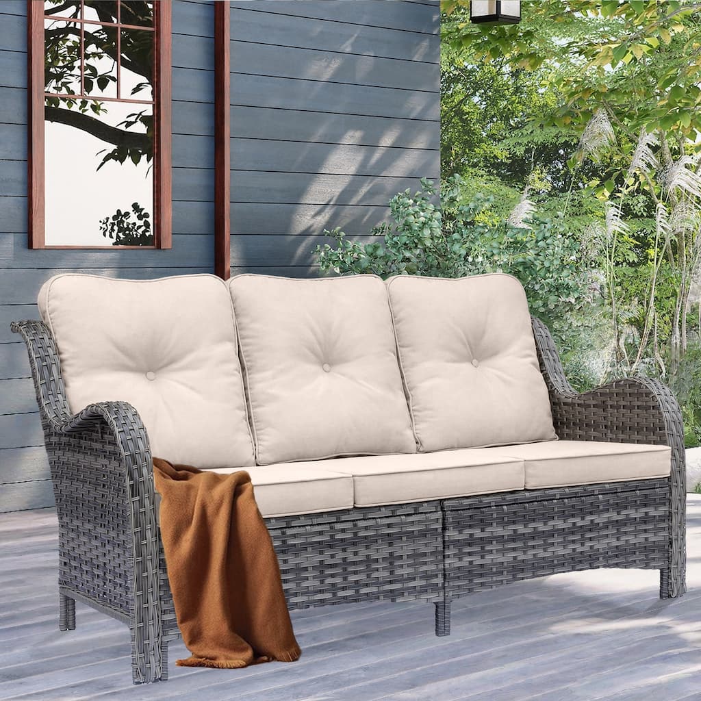 High Back Curved Outdoor Sofa Wicker Patio Sofa Deep Seating Cushions