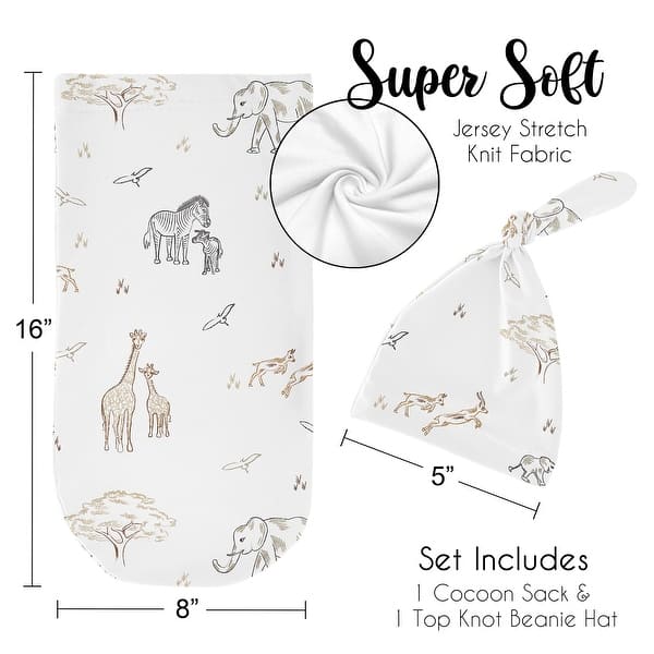 Sweet Jojo Designs Jungle Safari Animal Boy Girl Gender Neutral Unisex Baby Cocoon and Beanie Hat Sleep Sack 2p Elephant Giraffe