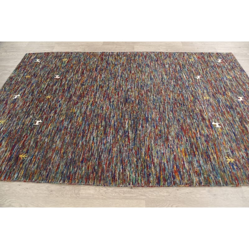 Hand Knotted Oriental 100% Wool Carpet Tribal Abstract Multi-Colored Gabbeh Area Rug - 8' 1'' X 5' 3''