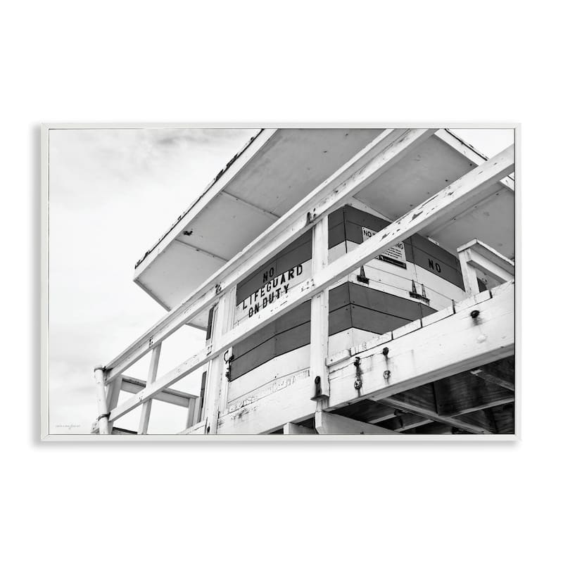 Stupell Lifeguard Building on Beach Framed Giclee Art Design By Seven Trees Design - 30 x 20 - White
