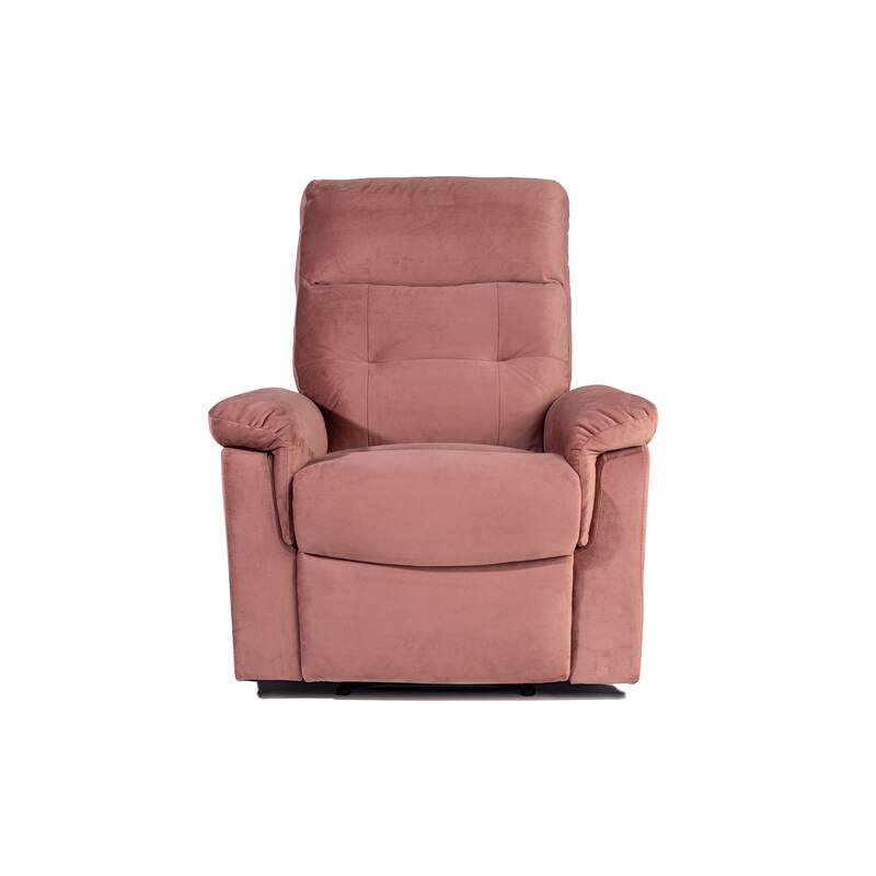 Comfortable Single Recliner with Manual Handle and Velvet Upholstery for Ultimate Relaxation - Pink