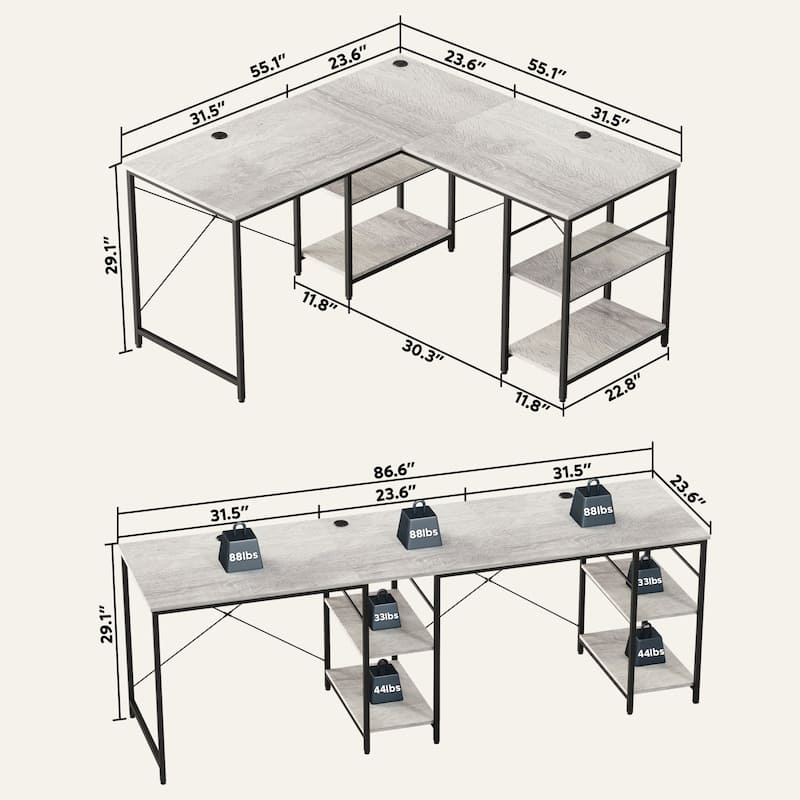 86.6 Inch L Shaped Desk Reversible Corner Office Computer Desk with Shelves