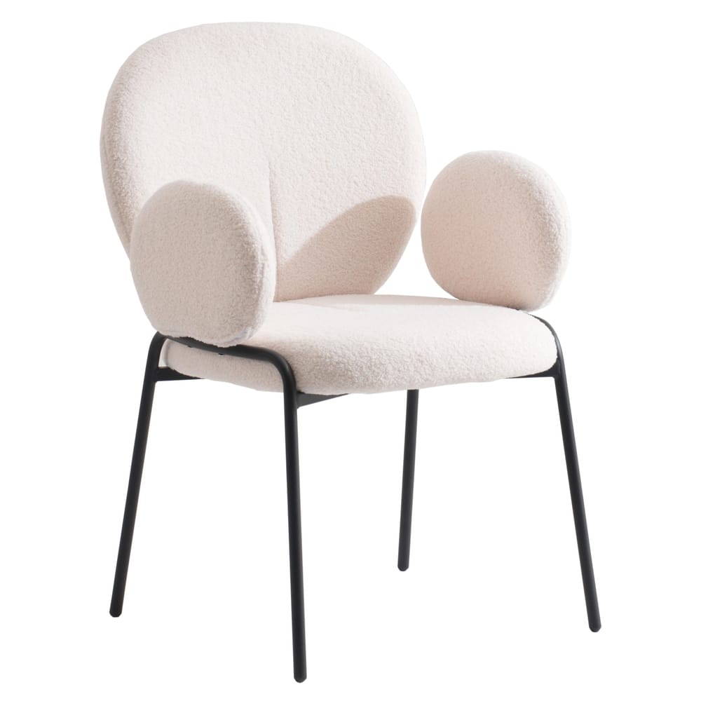 Celestial Modern Boucle Upholstered Accent Dining Chairs with Plush Seating and Black Iron Legs for Living Room or Dining Room
