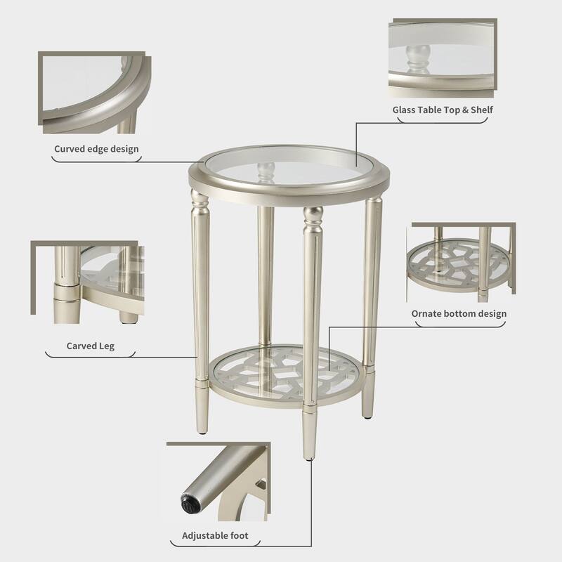 SUNBURY Solid Wood Tempered Glass Side Table with Storage Shelf