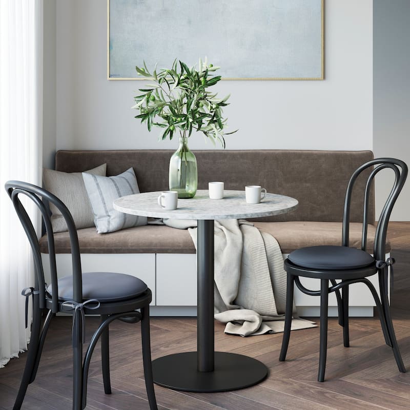 Nathan James Lucy White Faux Marble Table Top Black Base Dining Table