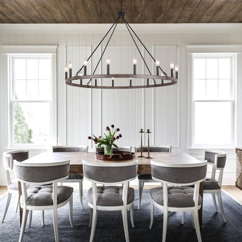 16-Light Farmhouse 47.24In Wagon Wheel Chandelier, Industrial Chandelier for Living Room Kitchen Island Dining Foyer