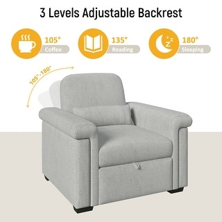 3 in 1 Convertible Sleeper Chair Sofa Bed Adjustable Pull Out Sofa Chair w/ Pillow Lounger Chair Single Bed for Livingroom, Gray