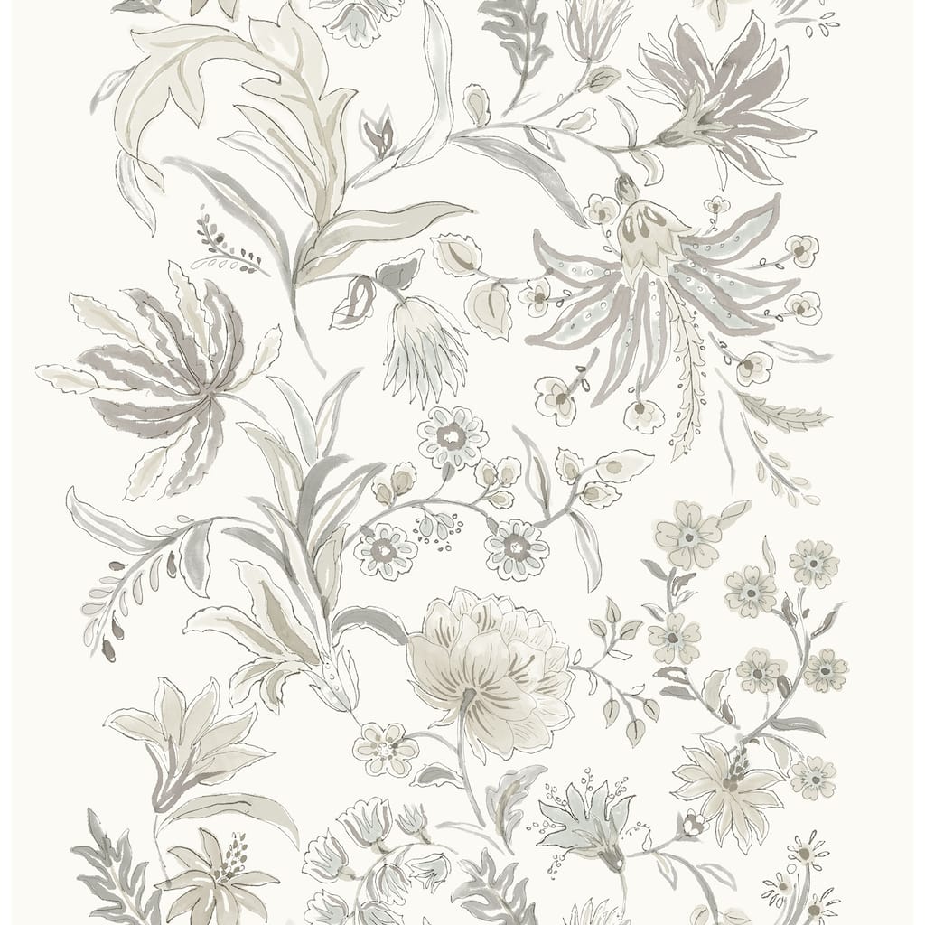 A-Street Prints Teonna Light Grey Floral Stripe Wallpaper