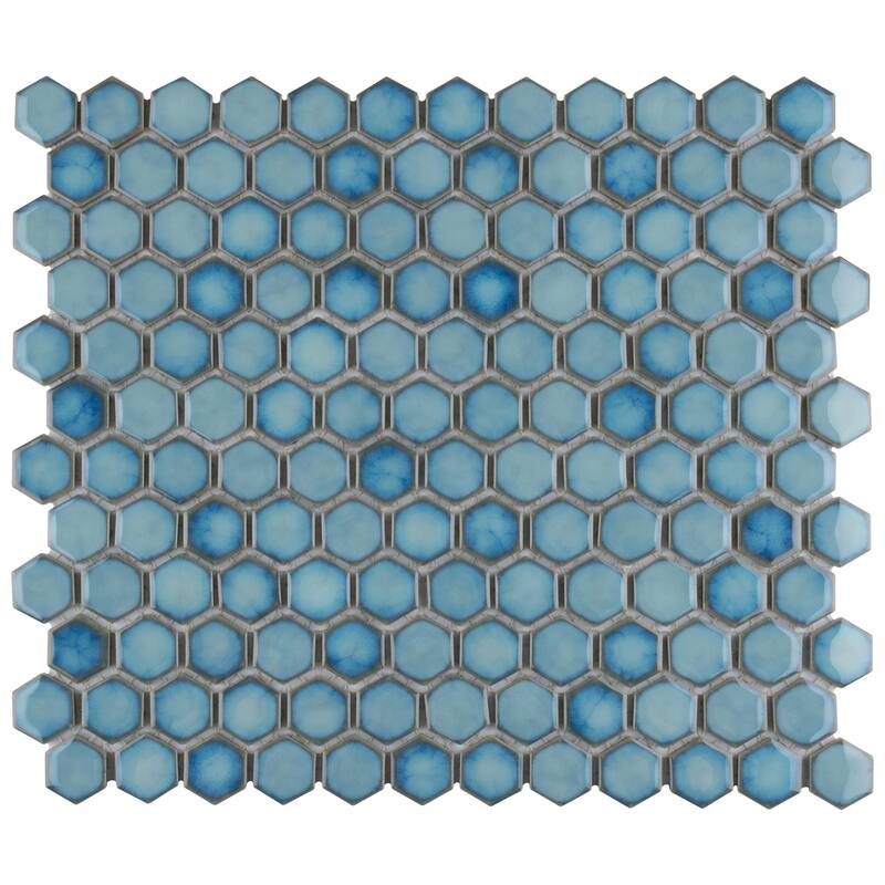Merola Tile Hudson 1" Hex Marine 11-7/8" x 13-1/4" Porcelain Mosaic Floor and Wall Tile