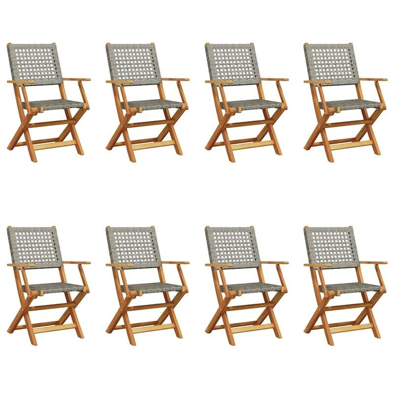 vidaXL Folding Patio Chairs Seating Outdoor Furniture Poly Rattan and Solid Wood - 22.4 x 21.3 x 35.8