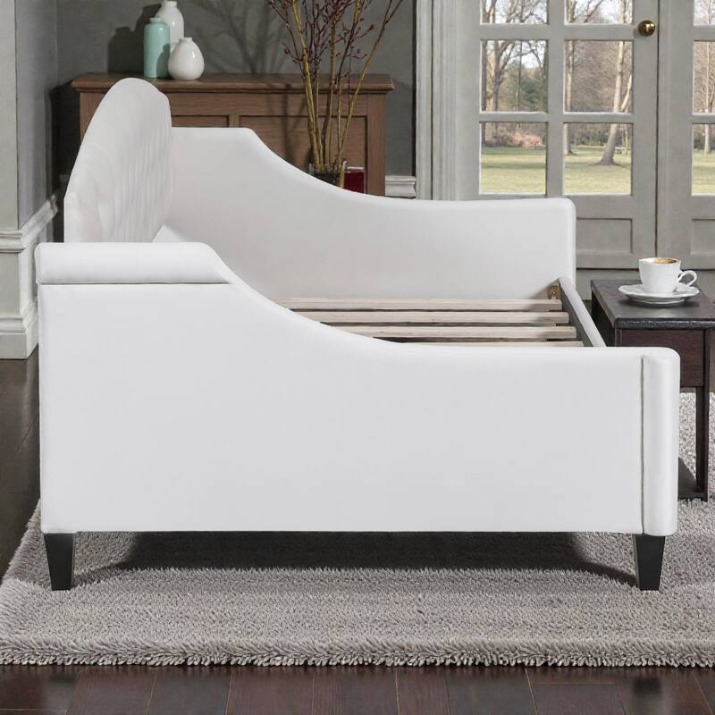 Modern Luxury Tufted Button Twin Daybed, Upholstered Sofa Bed with Wood Frame and Slats, No Box Spring Needed