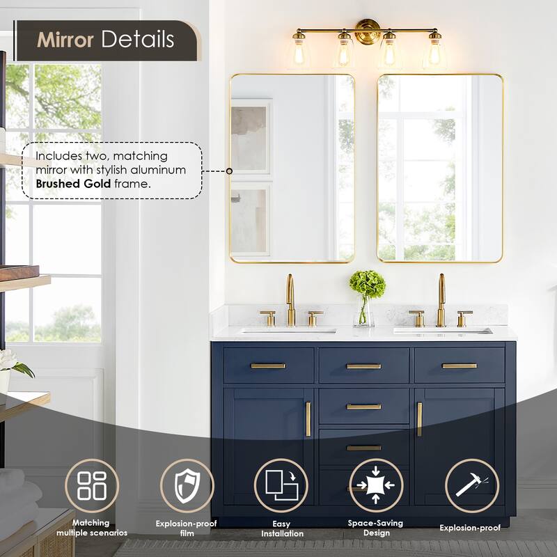Altair Gavino Bath Vanity with Grain White Composite Stone Top and Mirror