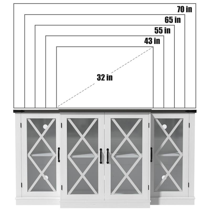 62.99" TV Stand with X-Design Barn Doors with 4 Storage Cabinets and Cable Management
