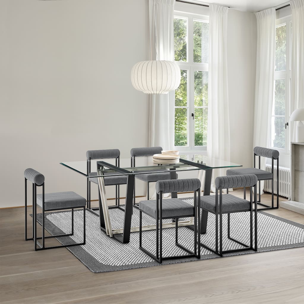 Kai Anastasia 7 Piece Rectangular Glass Dining Table Set with Metal Frame and Upholstered Chairs