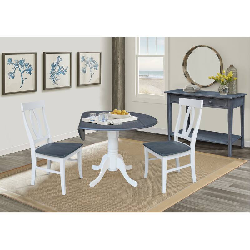 42 in. Drop Leaf Dining Table with 2 Splat Back Chairs - 3 Piece Set