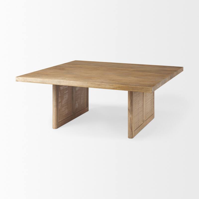 Grier Solid Wood With Cane Accented Base Coffee Table