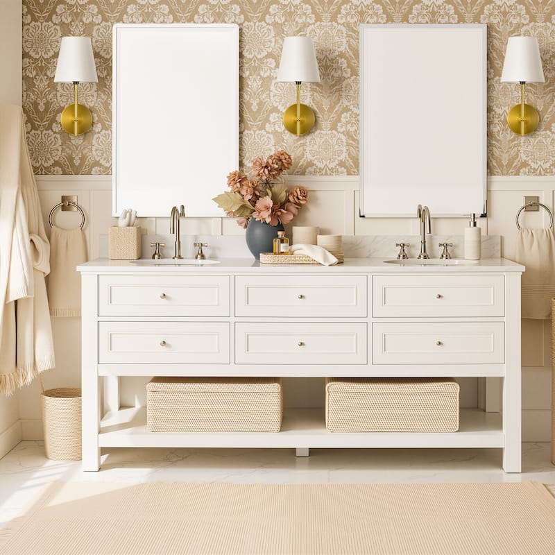 CO-Z 1-Light Plug-In/Hardwired Wall Lamp Bathroom Vanity Light with White Fabric Shade