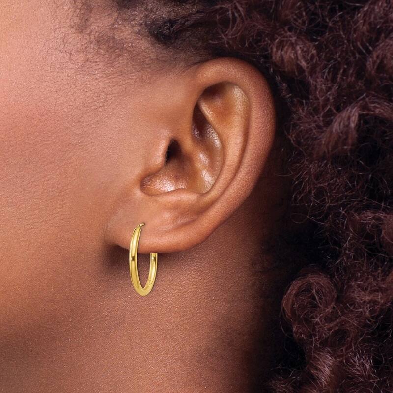 Curata 14k Yellow Gold tube 2X17mm Polished Round Endless Hoop Earrings