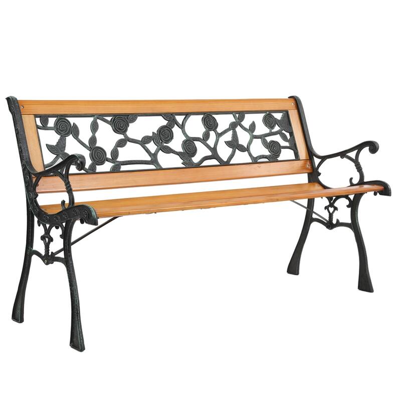 49" Garden Bench Patio Porch Chair Deck Hardwood Cast Iron Love Seat