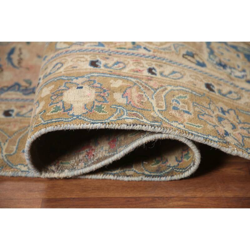 Hand Knotted Oriental 100% Wool Carpet Traditional Floral Pink Mashad Area Rug - 9' 1'' X 5' 7''