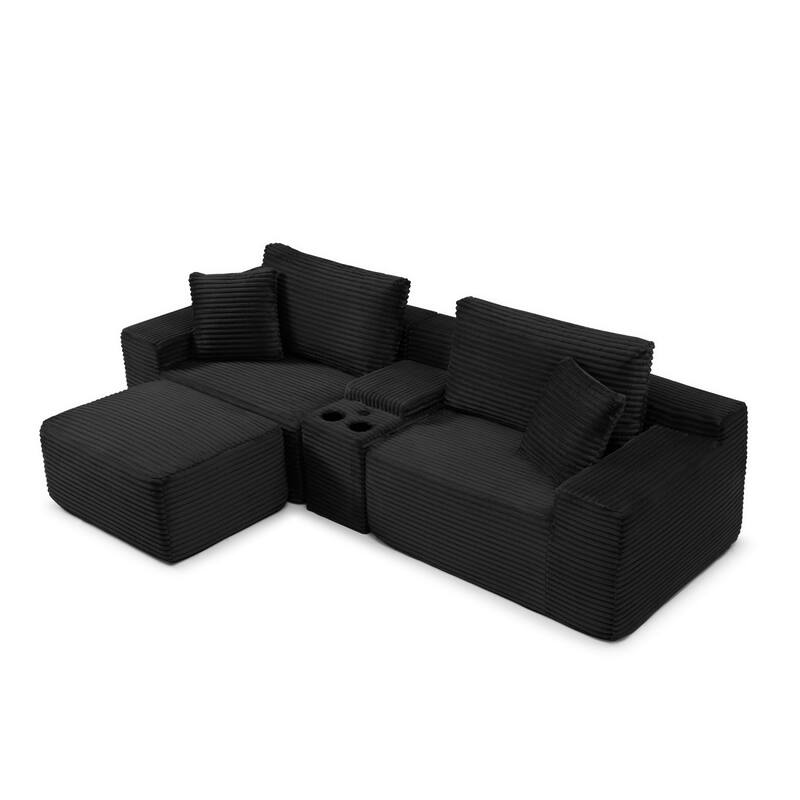 111" L-Shaped Corduroy Boneless Sectional Sofa with Ottoman