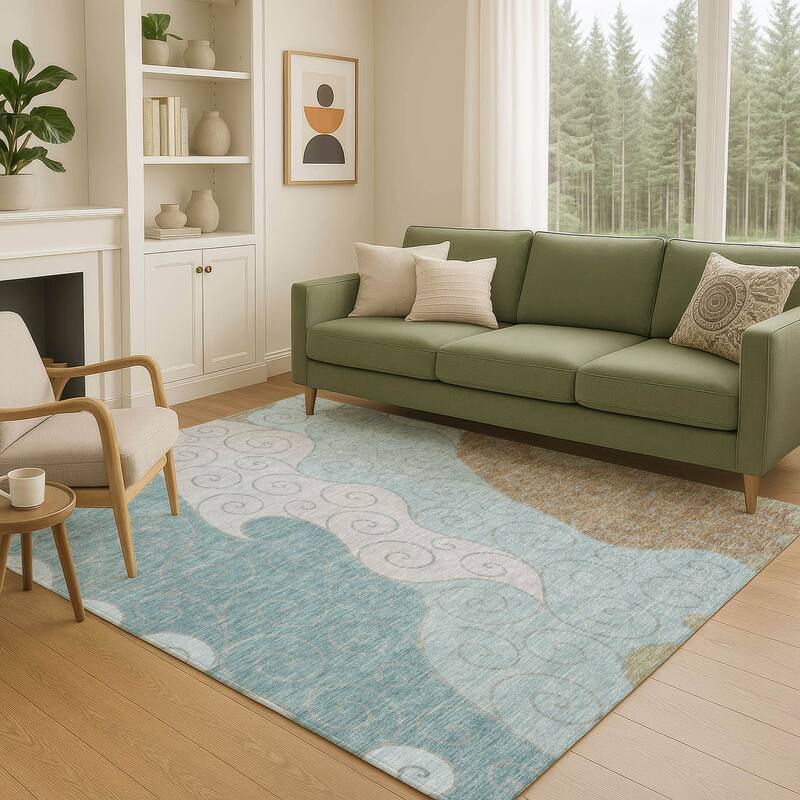Machine Washable Indoor/ Outdoor Swirly Chantille Rug