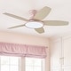 preview thumbnail 10 of 113, 5 - Blade Low Profile Flush Mount Modern Ceiling Fan with LED Light and Remote 42" - Pastel Pink with Natural Oak