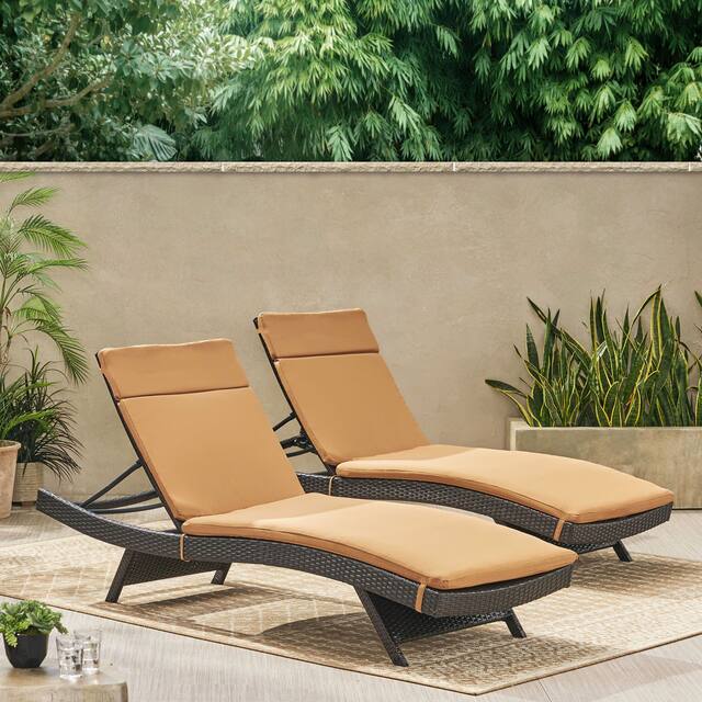 Salem Outdoor Wicker Lounge with Water Resistant Cushion (Set of 2) by Christopher Knight Home - Multibrown + Caramel