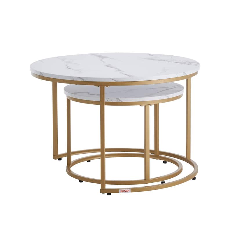 Round Nesting Coffee Tables Set of 2 with Metal Frame for Small Spaces Bedroom