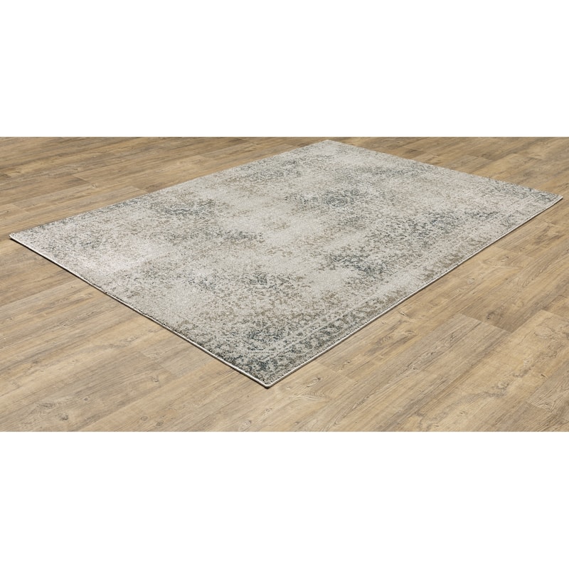 Alfortville Beige Grey Oriental Distressed Casual Area Rug